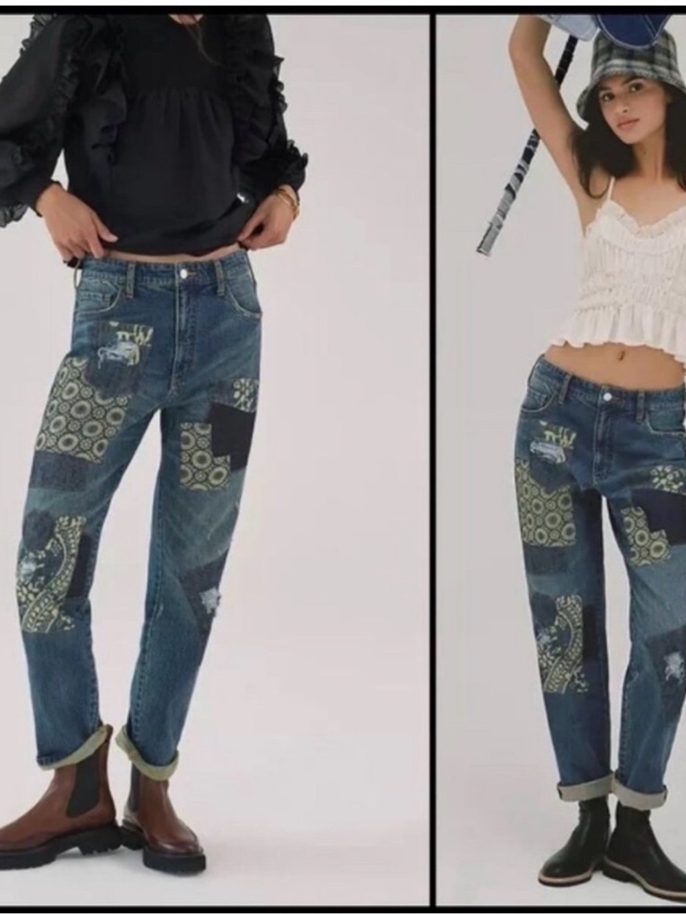 Anthropologie Pilcro The Borrowed Boyfriend Patchwork Blue Jeans Size 26 - Picture 2 of 16